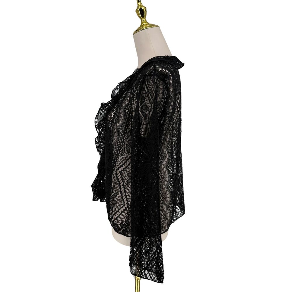 Vintage J. Jill Lace Cardigan Large Petite Black Sheer Ruffle Long Sleeve Boho - Picture 5 of 12